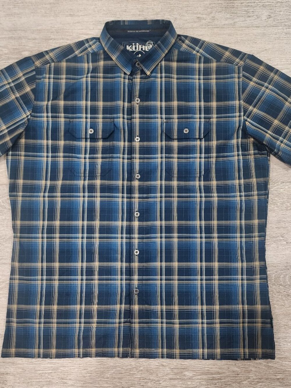 Kuhl Short Sleeve Checked Green Plaid Shirt Outdoor Hiking Camp Pockets Men's XL